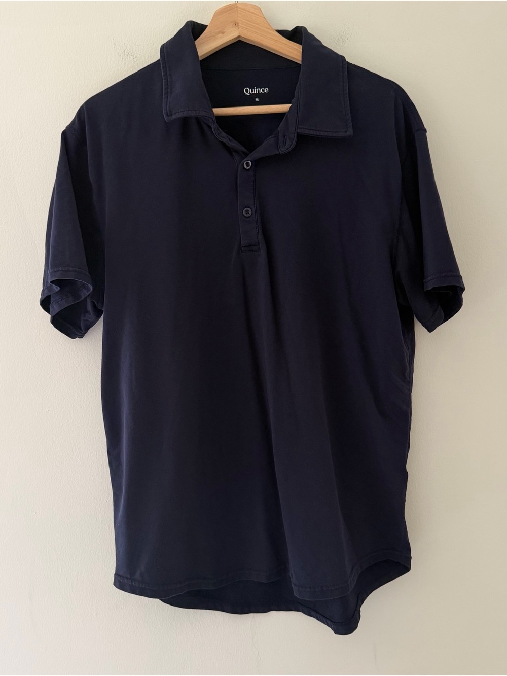 Quince Polo Navy Organic Cotton Stretch Size Medium Classic Closet Staple